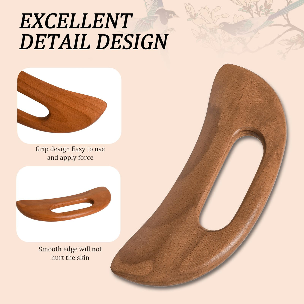 Wooden Cellulite Massager, Body Guasha Tool Lymphatic Drainage Massager Muscle Scraper Back Massage Tool Relieve Muscle Fatigue, Body Gua Sha Paddle Anti Cellulite Tool for Women and Men Mozeat Lens