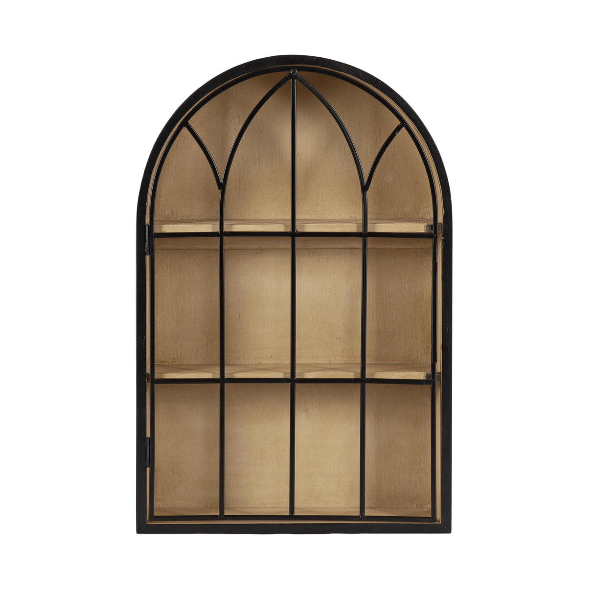 Kate and Laurel Megara Decorative Wooden Hanging Arched Wall Cabinet with Door for Open Storage; 16 x 6 x 24; Black and Natural Wood; Wooden Floating Wall Bathroom Cabinet for Above Toilet Storage Kate and Laurel