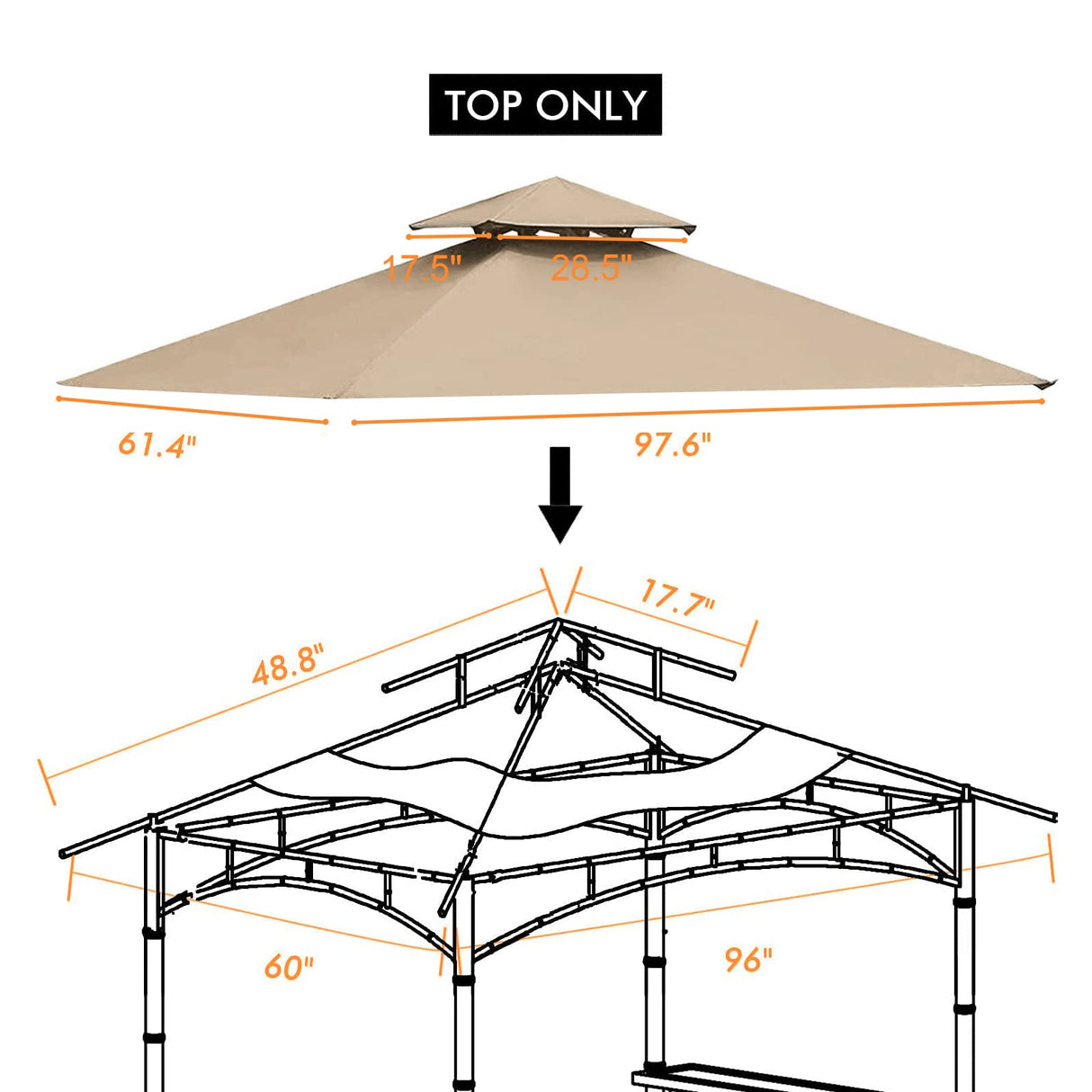 Tanxianzhe Grill Gazebo Replacement Canopy Top Cover 5×8 Double Tiered BBQ Roof ONLY FIT for Gazebo Model L-GG001PST-F (Beige) Tanxianzhe