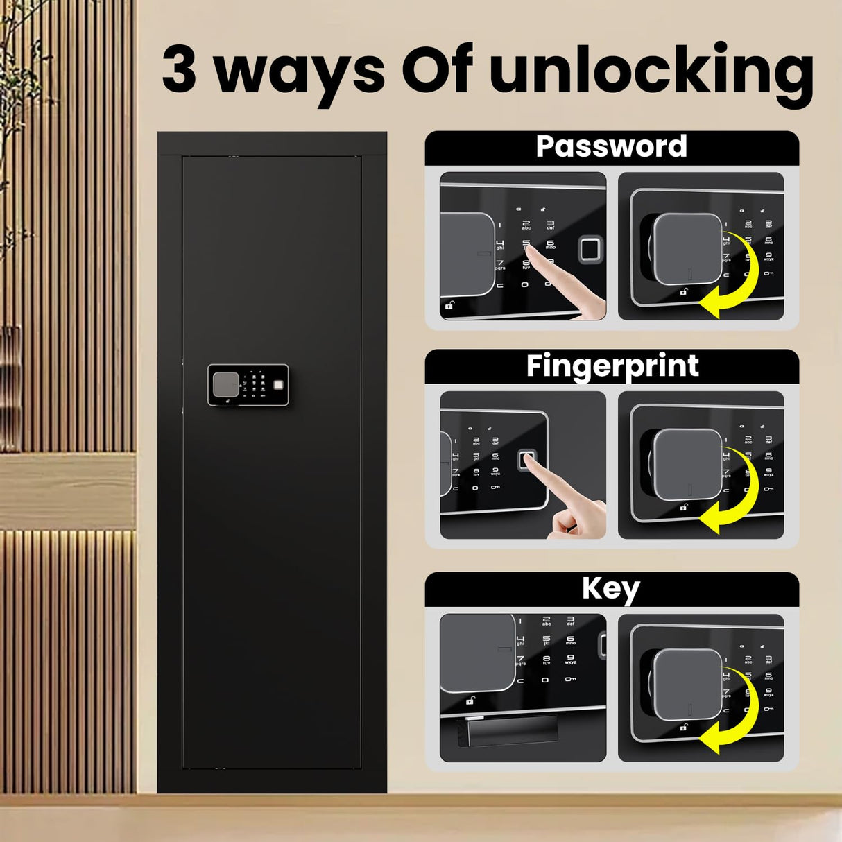 Wall Gun Safe Between Studs for Biometric,Xdeer Rifle Gun Safe, Assembled Rifle Safe with 3 Removable Shelf, Large hidden Gun Safe for Home and Pistolsm,Fingerprint,Black XDeer