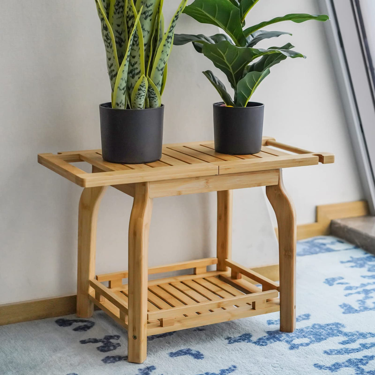 2-Tier Bamboo Shower Bench for Inside Shower Shaving Legs, 25 Inch Waterproof Bathroom Bench Shower Stool with Storage Shelf, Safe & Stable for Seniors Adults Disabled Women KingPavonini