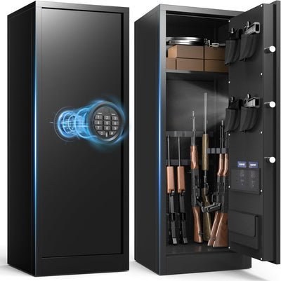 BONANO 8-10 Gun Safe, Gun Safe for Rifles and Pistols, Fireproof Gun Safes for Rifles with Digital Keypad, Quick Access Rifle Safe with Adjustable Gun Rack and Pistol Pouch, Gun Cabinet for Home