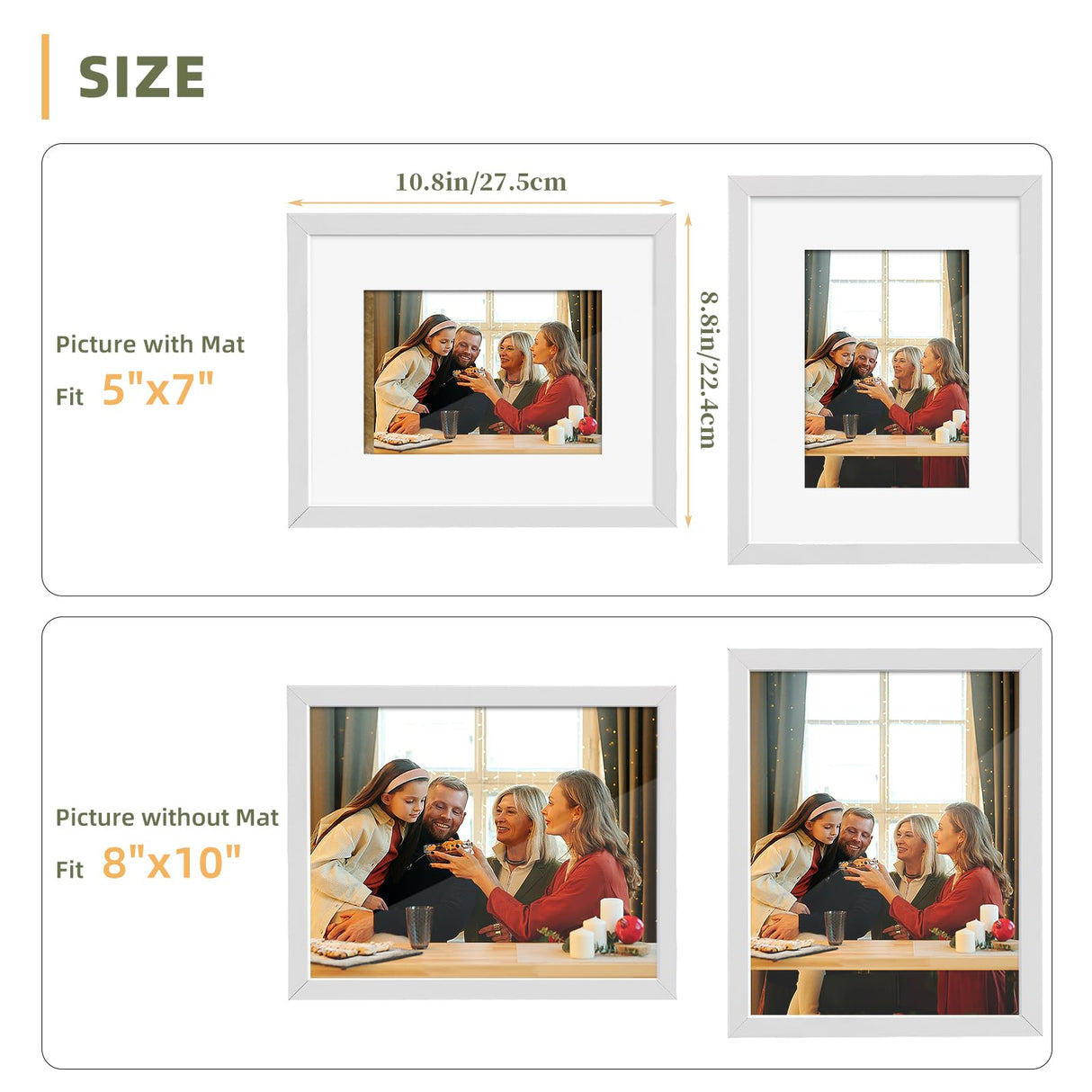 HappyHapi 8x10 Picture Frame Set of 6, 8x10 White Picture Frame Display Pictures 5x7 with Mat or 8x10 Without Mat. Wall Hanging Photo Frame or Tabletop Display Gallery Frame (White) HappyHapi