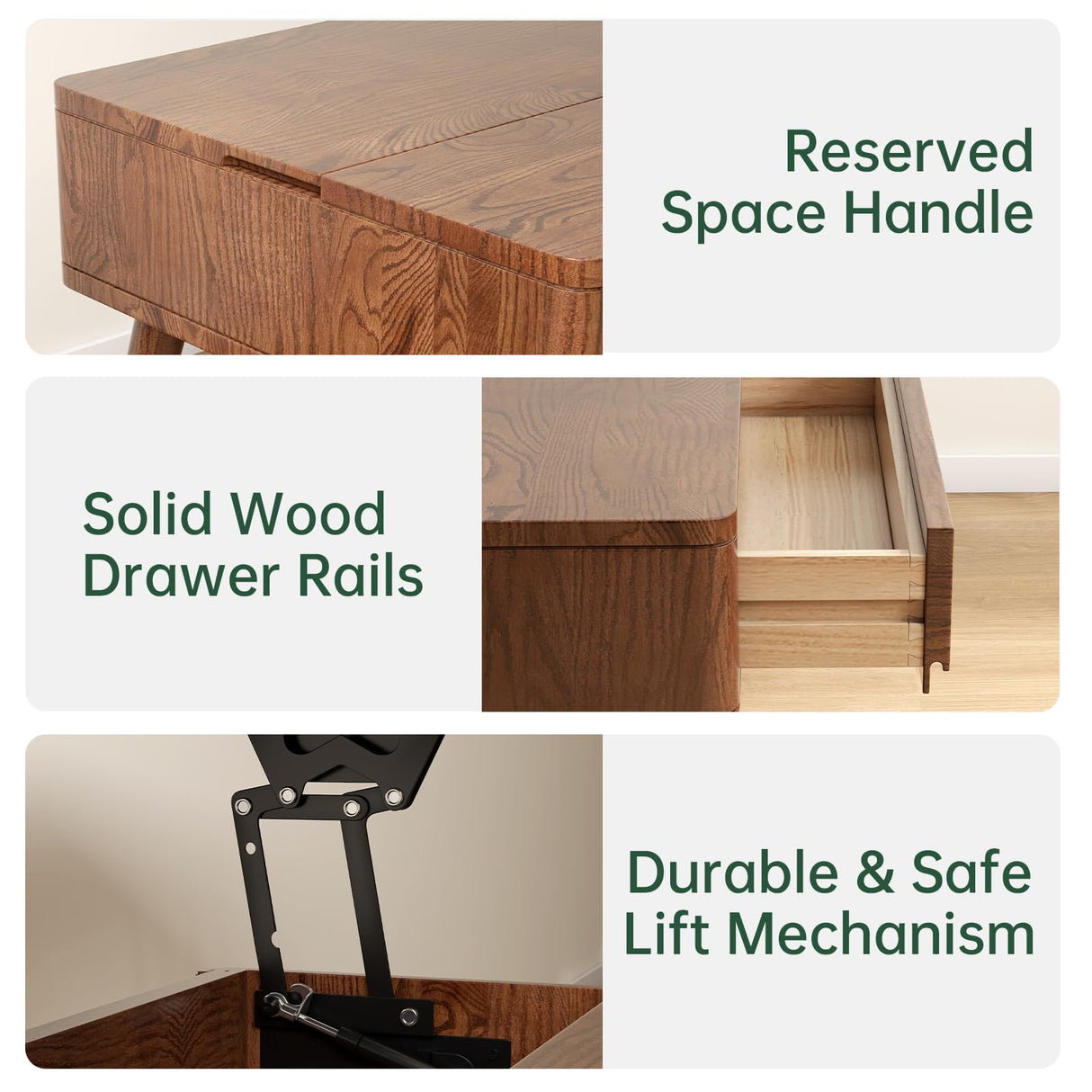 Lift Top Coffee Table, 100% Solid Oak Wood Walnut Coffee Table with Drawers and Hidden Compartments, Rectangular Coffee Tables with Storage for Living Room Home Decor (39.37" L x 21.65" W x 25.59" H) Wayshome