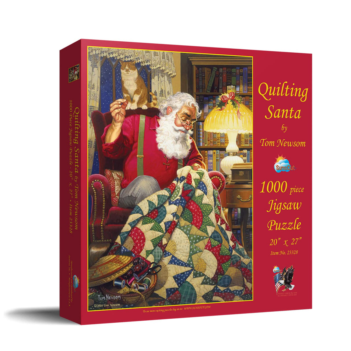 SUNSOUT INC - Quilting Santa - 1000 pc Jigsaw Puzzle by Artist: Tom Newsom - Finished Size 20" x 27" Christmas - MPN# 23328 SunsOut