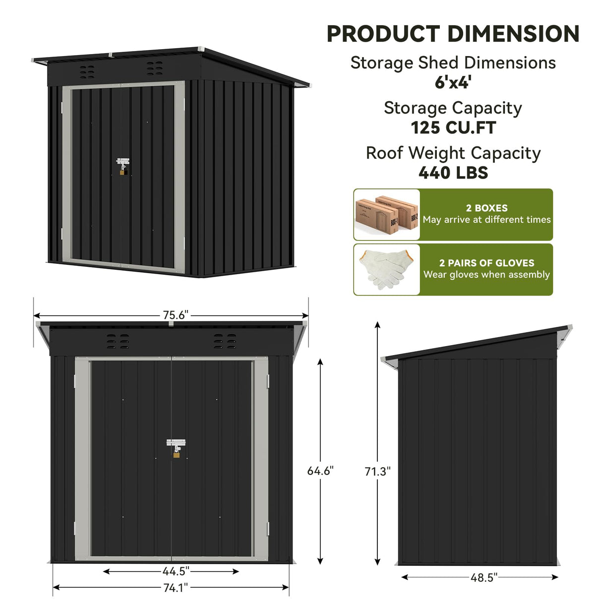 COMHOMA Shed Outdoor Storage Shed Metal,Lockable Doors Tool Sheds with Sloping Roof,Steel Garden Shed with Air Vent for Backyard,Patio,Lawn,Poolside (Black, 6'*4') COMHOMA
