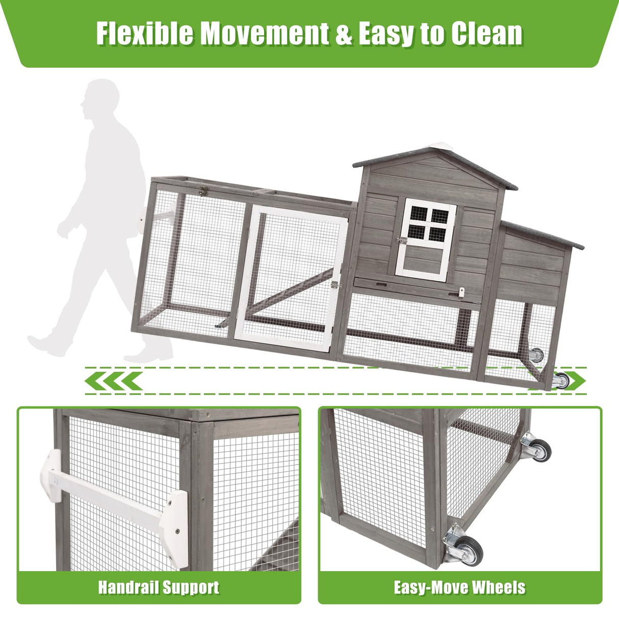 Ketive Wooden Chicken Coop Cage Outdoor Indoor Hen House with Nesting Box, Waterproof Roof, Removable Tray for Poultry Pets Enclosure Garden Backyard (Grey) ketive