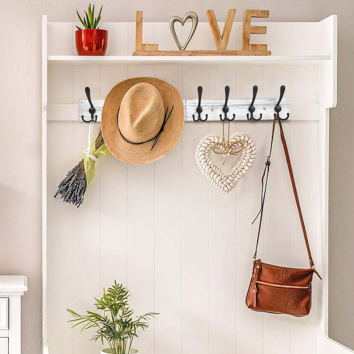 IBosins Wall Mounted Coat Rack, 31-2/5'' Long, Entryway Hanging Coat Rack, Metal Wood Coat Rack with 8 Black Rustic Tri-Hooks Rail for Coat, Bag, Towel, Key, Hat, Umbrella IBosins