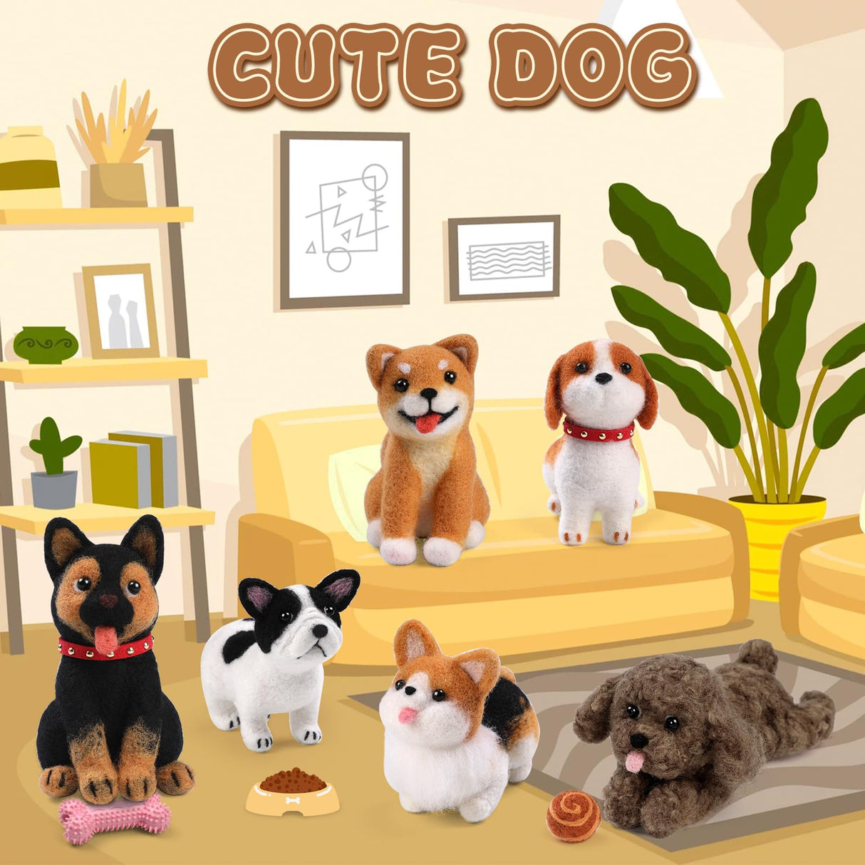 Mayboos 6 PCS Needle Felting Kit, Animal Needle Felting Beginner Kits Wool Felt Needle Felting Tools with Instruction for DIY Craft Animal Home Decoration (Cute Dog) Mayboos