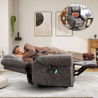 CDCASA Dual Motor Lay Flat Lift Chairs Recliners for Elderly with Massage and Heat, Breathable Leather Infinite Position Large Sleeping Electric Power Lift Chair Recliner for Seniors, Grey
