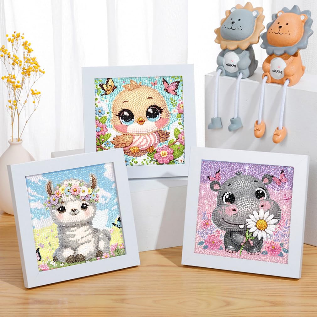 4 Pack Cartoon 5D Diamond Art Kits for Kids,Cute Animals DIY Painting Art Kit for Kids Ages 4-8-12 Mosaic Kits,Diamond Art Painting Craft Kits,Gem Art Full Drill Diamond Dots for Children Gifts 6x6In Canrichshop