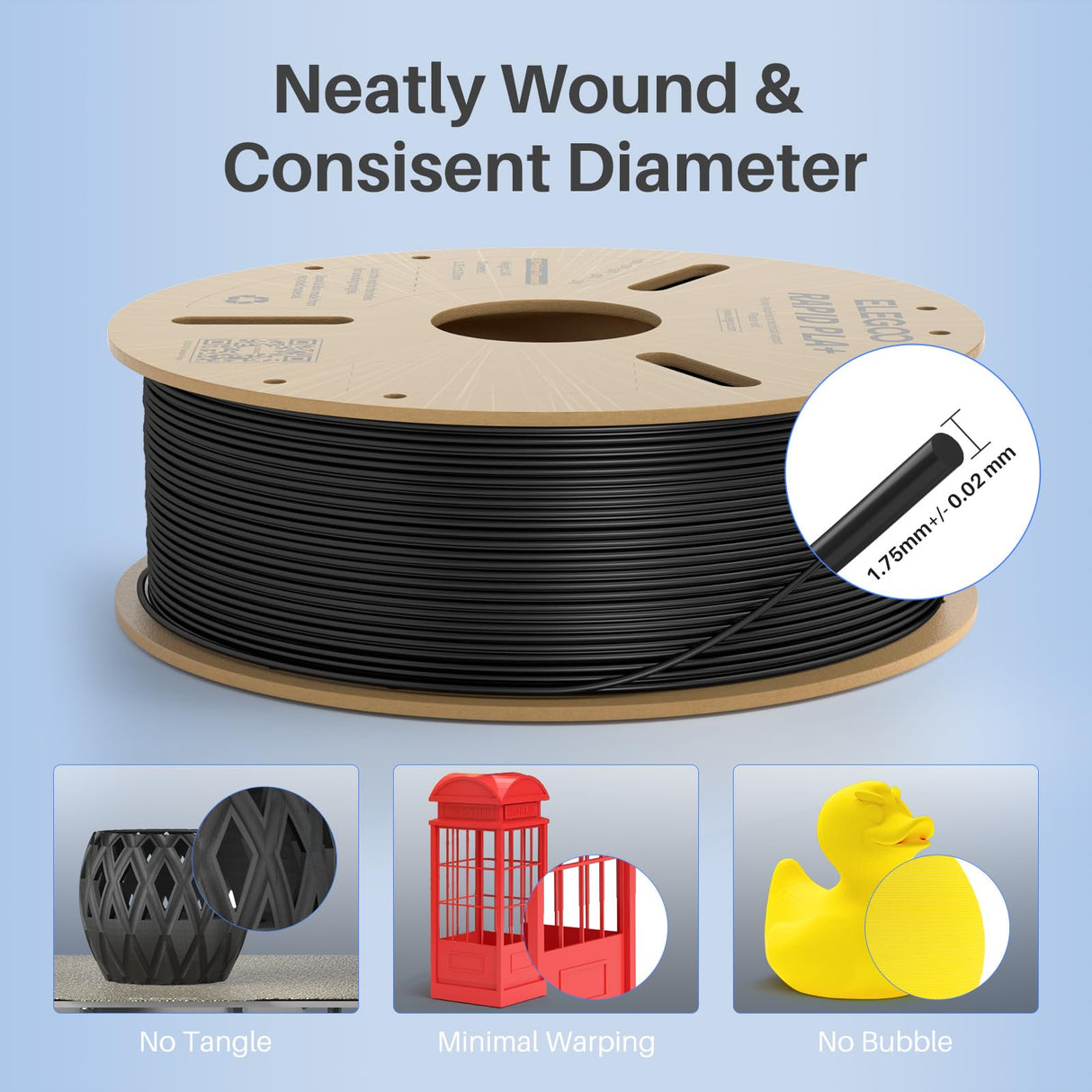 ELEGOO Rapid PLA Plus Filament 1.75mm Black 2KG, PLA+ 3D Printer Filament for 600 mm/s High Speed Printing, Dimensional Accuracy +/- 0.02 mm, 2 Pack 1kg Spool(2.2lbs) ELEGOO