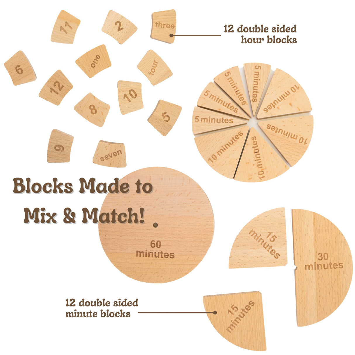 Tomaze Montessori Wooden Toy Clock - Kids' Educational Kit to Teach Time, Fractions, Numbers, & Sorting with Blocks - Early Math Learning - Gift for Age 4+ Boy Girl Preschooler in Classroom Homeschool Tomaze Toys
