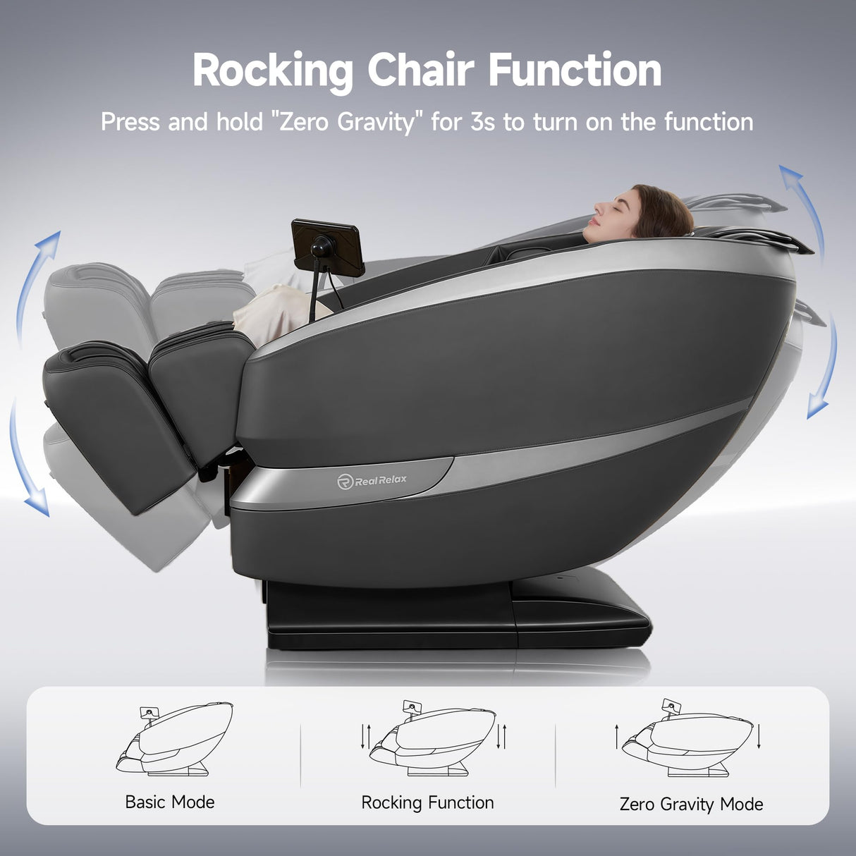 Real Relax Dual Core S Track Massage Chair,Full Body Recliner with Zero Gravity,Rocking Function,Back and Calf Heating,12 Auto Modes,Bluetooth,Foot Roller,Home or Office Use,Gray and Black Real Relax