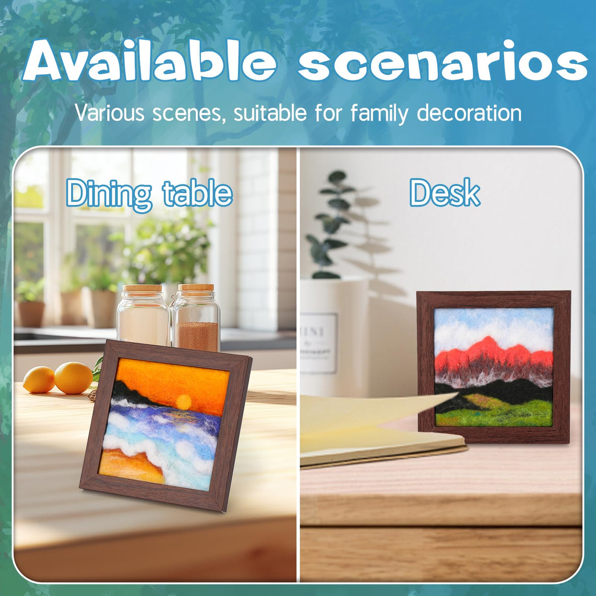 QMNNMA Needle Felting Kits for Beginners, Needle Felt Painting Kit, Wool Felting Kit with Picture Frame, Foam Pad, Felt Cloth, and Instructions, Used for Home Decoration, Art Craft QMNNMA