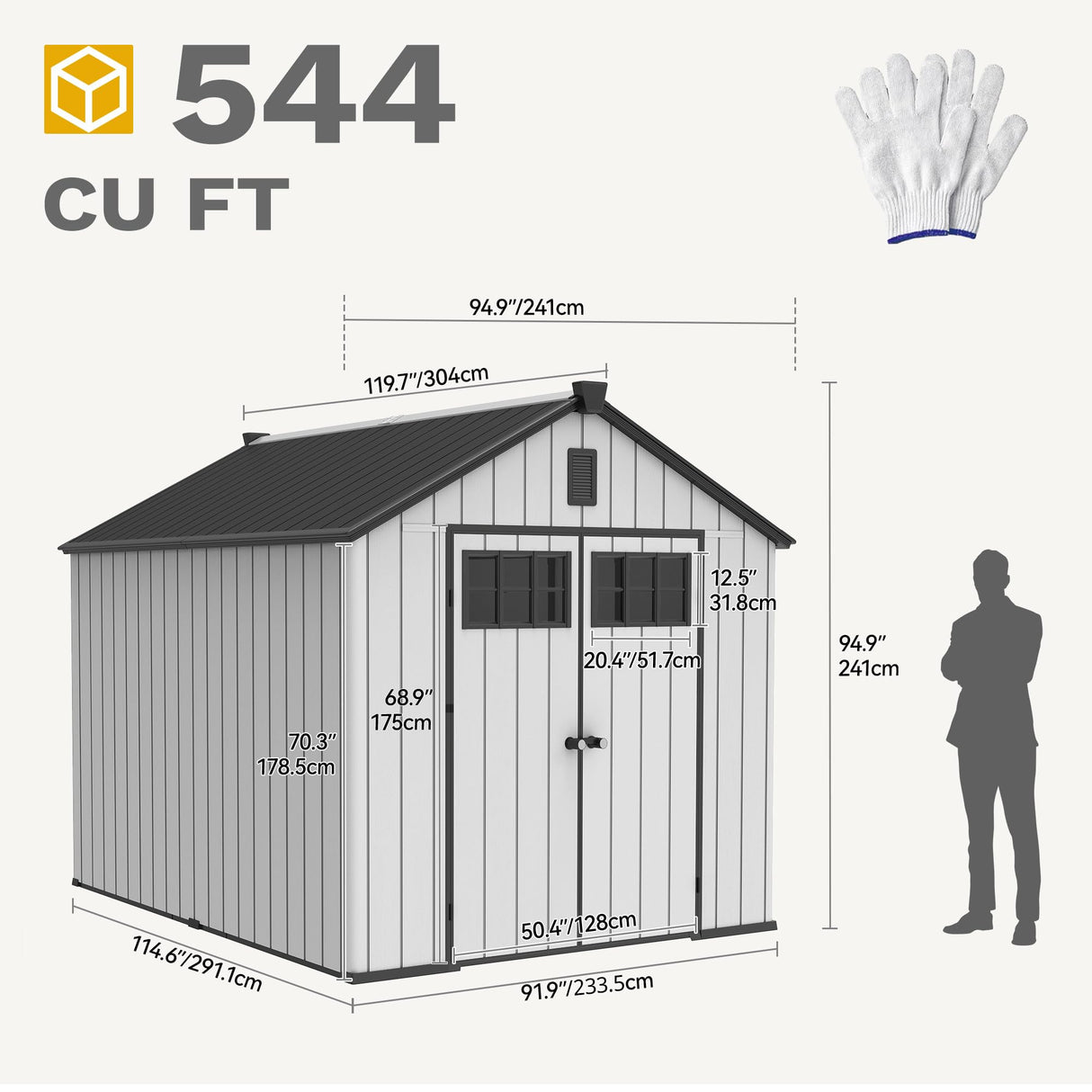 DWVO 8x10 FT Outdoor Storage Shed, 544 cuft Plastic Storage Shed with Floor & Lockable Door, All-Weather Tool Garden Shed with Window & Vent for Patio Furniture, Lawn Mower, Pool Supplies, Dark Gray DWVO