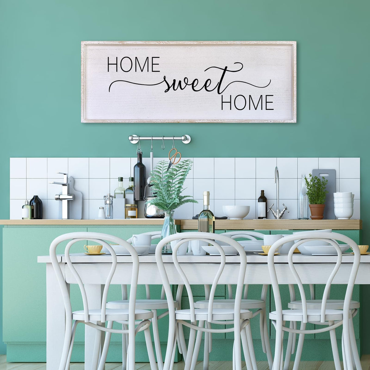 Home Sweet Home Sign Wall Decor 32”X12” Master Family Room Above Bed Beautiful Living Room Above Couch Sign Large Rustic Farmhouse Wood Framed Entryway Hanging Wall Art Decoration (White) Surfapans