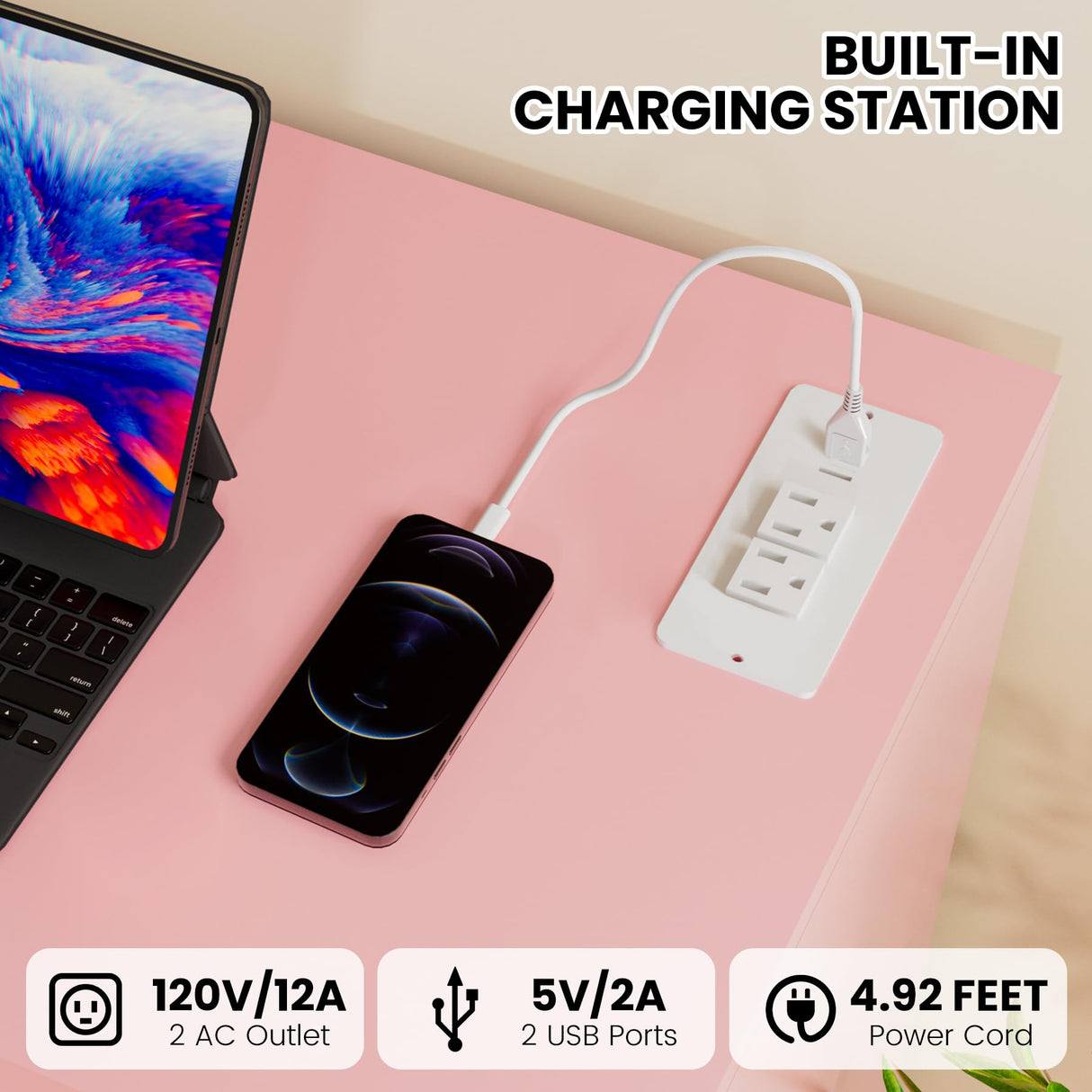 ElectraSpeedy Dresser for Bedroom, 6 Drawer Dresser with 2 Shelves, LED Lights & Charging Station, Modern Chest of Drawers for Bedroom, Entryway, Hallway, Pink ElectraSpeedy