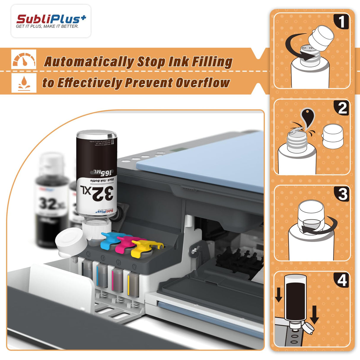 32XL Black Ink Bottles Compatible Replacement for HP Smart Tank Printer 6001 5101 7602 7301 5000 5102 757 7601 755 7601 755 Ink Refill, Smart Tank Plus 651 551 Ink Refill SubliPlus+