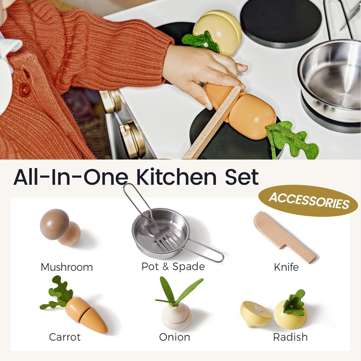 Tiny Land Play Kitchen, Kids Kitchen Playset, Toddler Kitchen with Cutting Food Set, Wooden Kitchen Sets for Kids, Best Gift for Girls and Boys Tiny Land