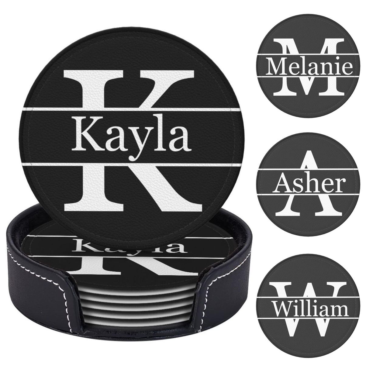 Personalized Coaster, Leather Coaster Set of 6 with Holdr Custom Name Logo Photo, Heat Resistant Waterproof Coasters for Coffee Table Kitchen Bar Housewarming (Round Leather) Xzrkcsa