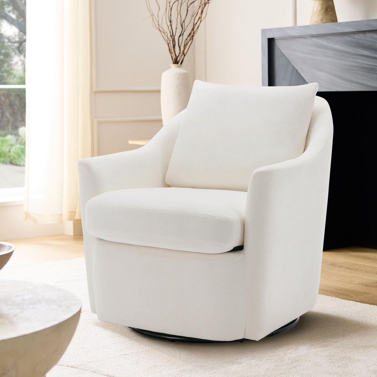 COLAMY Swivel Barrel Chair, Accent Chair Upholstered ArmChair with Plump Pillow Modern Comfy Sofa Chair for Living Room/Bedroom/Reading, Beige COLAMY