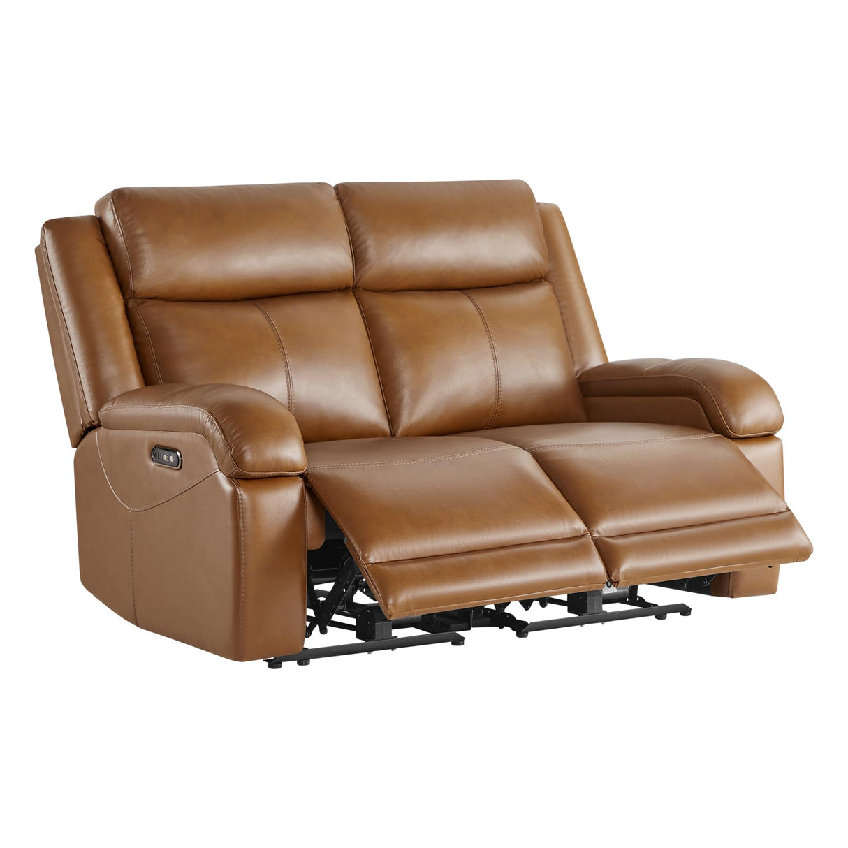 Watson & Whitely Genuine Leather Power Loveseat Recliner Sofa, 2 Seat Wall Hugger Reclining Sofa with Power Headrest & Charging Ports, Dual Recliner Sofas for Living Room, RV, Saddle Brown Watson & Whitely