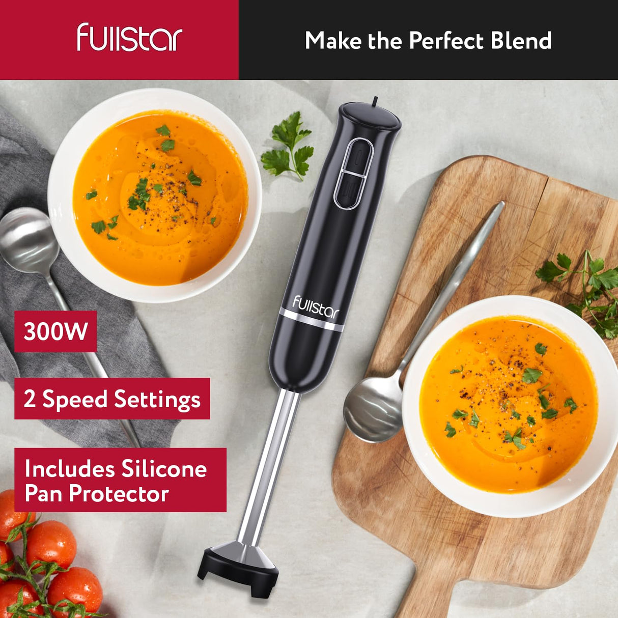 Fullstar Immersion Blender Handheld - 300W Hand Blender Stick with Pan Protector, 2-Speed Emulsion Hand Blenders Immersion, Hand Mixer Electric Handheld, Stick Blender, Hand Blenders for Kitchen fullstar