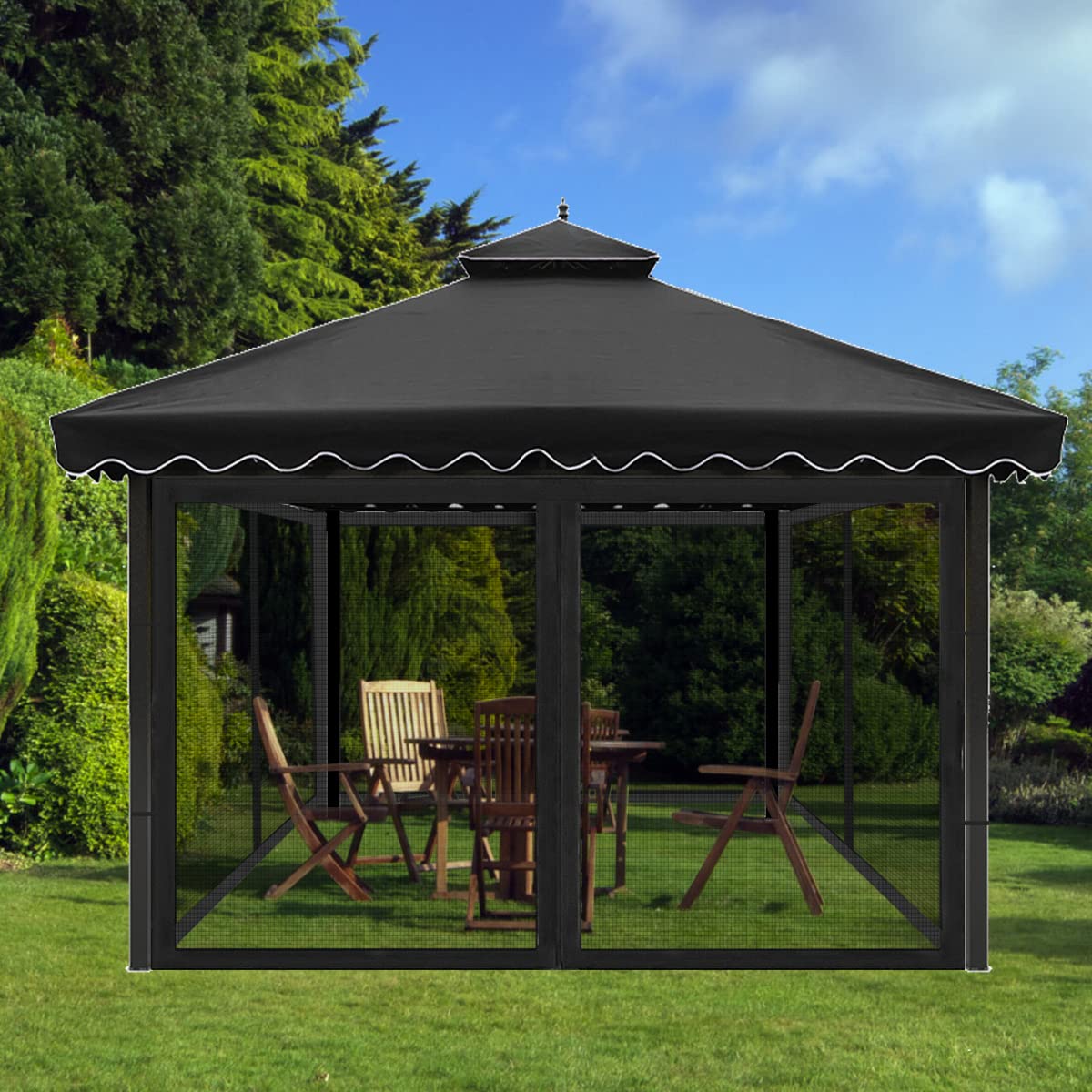 Homegroove Replacement Mosquito Netting for 10x12ft Gazebo, Universal Mosquito Netting for Patio Garden Yard, 4-Panel Outdoor Mesh Netting Screen with Zipper, Upgraded Flame Retardant Material Black homegroove