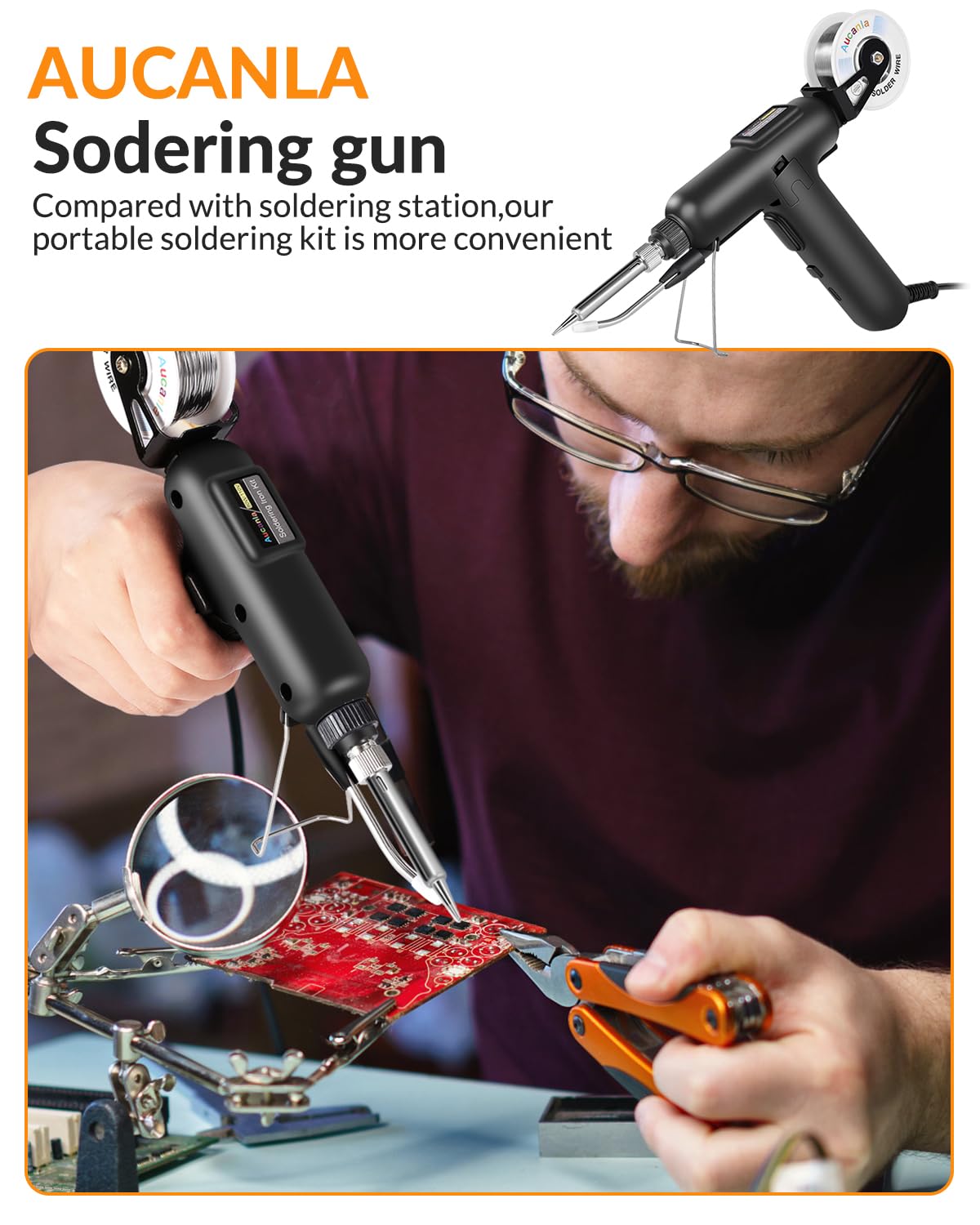 Soldering Iron Kit, 80W 110V Automatic Soldering Gun with Ceramic Heater, 8-in-1 Fast Heating Soldering Kit Includes Iron Tips, Solder Wire, Desoldering Pump, Tweezers for Repairs and DIY Aucanla