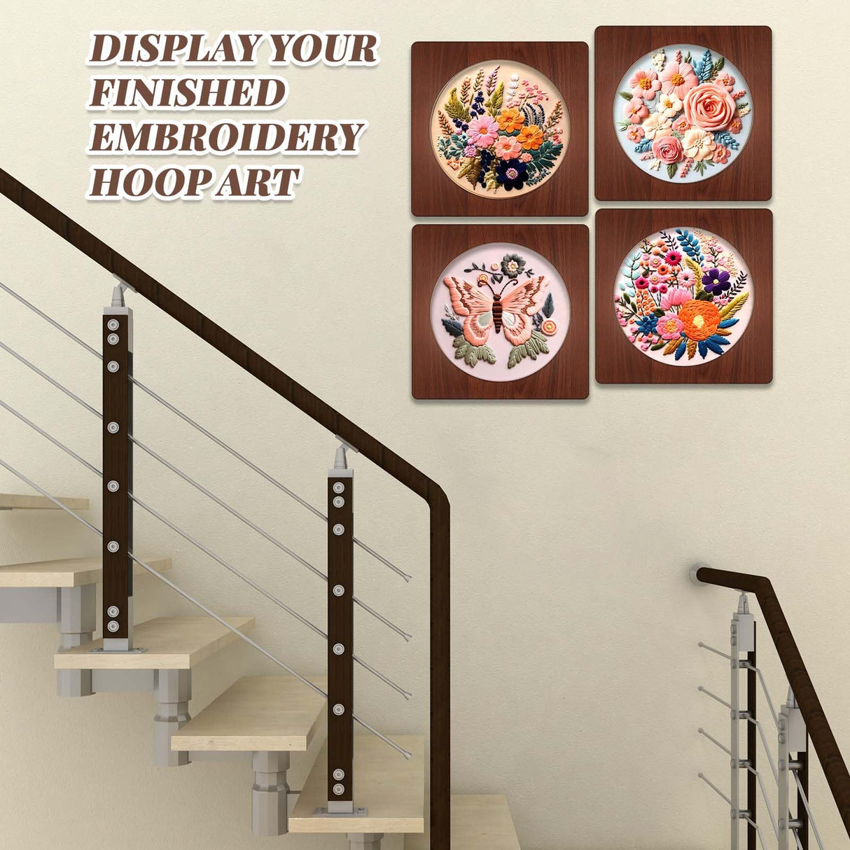 Wenqik 6 Pcs Wood Embroidery Hoop Frame Set 8 Inch Embroidery Hoops Wood Display Frame for Finished Cross Stitch or DIY Art Craft Sewing Ornaments (Without Hoops)(Square) Wenqik