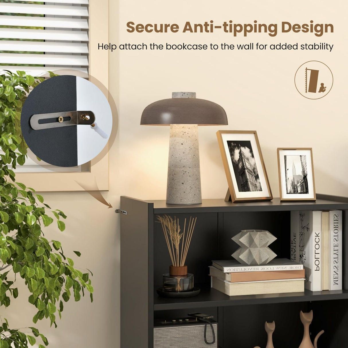 Giantex 3-Cube Bookcase Black - 3-Tier Modern White Open Bookshelf with Adjustable Shelves, Anti-Tipping Device, Small Wood Cube Storage Organizer for Kid’s Room, Living Room, Bedroom Giantex