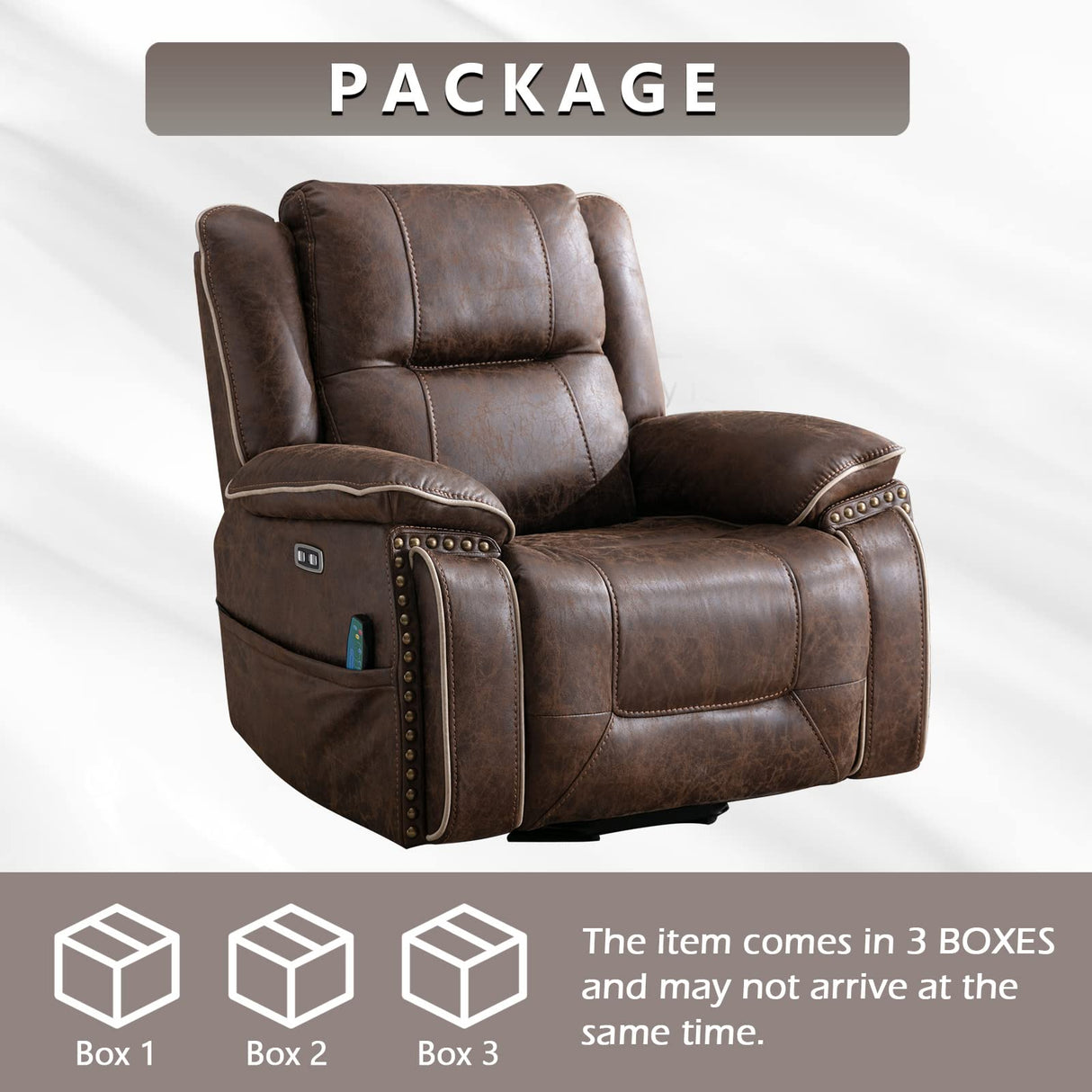 CANMOV Dual Motor Large Power Lift Recliner Chairs with Massage and Heat for Elderly Big People, Electric Faux Leather Recliner with Adjustable Headrest, 2 Concealed Cup Holders, USB Ports, Nut Brown CANMOV