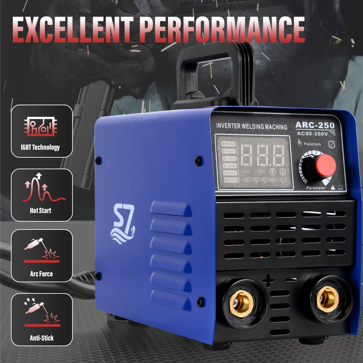250A 110/220V Stick Welder,ARC/Lift TIG Welding Machine with Synergic Control,IGBT Inverter,Hot Start,Arc Force and Anti-Stick S7