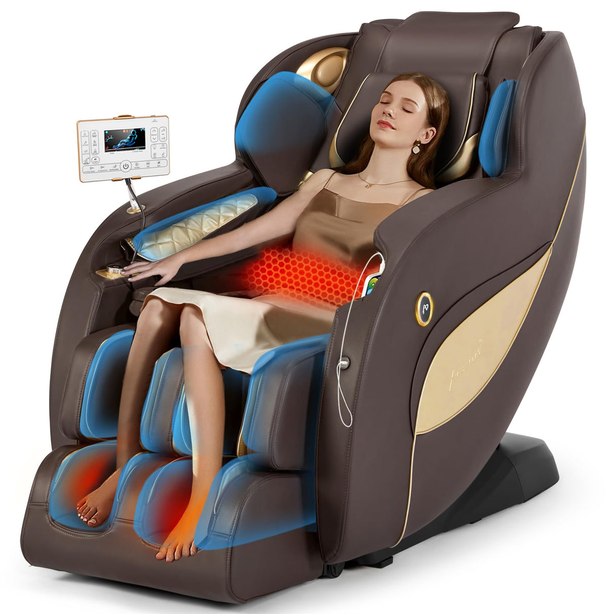 Artist hand Massage Chair Full Body, Zero Gravity Massage Chair SL-Track Shiatsu Massage Recliner Chair with 12 Modes, Bluetooth Speakers, Body Scan, Heating, Foot Roller, AI Control, Airbags, Brown Artist hand