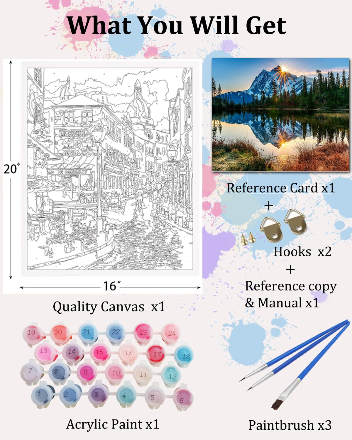 TOCARE Mountains Paint by Numbers Kit for Adults Nature,Adult Paint by Number Mountain Lake,Acrylic Adults' Paint-by-Number Kits Canvas 16x20Inch TOCARE