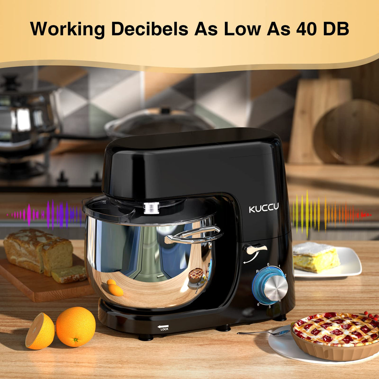 KUCCU Stand Mixer, 9.5 Qt 660W, 6-Speed Tilt-Head Food Dough Mixer, Electric Kitchen Mixer with Dough Hook, Flat Beater & Wire Whisk, Mixing Bowl (9.5-QT, Black) KUCCU