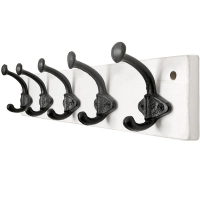WEBI Rustic Coat Rack Wall Mount,5 Cast Iron Hooks,Coat Hooks Wall Mounted,Heavy Duty Antique Vintage Hooks for Hanging Coats,Jacket,Clothes,Black on White