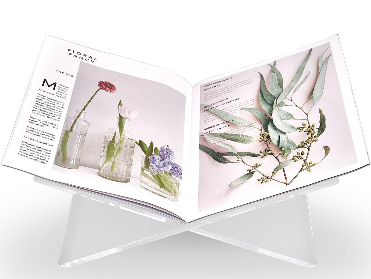 Honygebia Clear Acrylic Book Stands - Cross Frame Acrylic Book Holder, Open Bookstand for Display and Reading, Suitable for Art, Bible, Cookbook, Easel, Magazine, Textbooks 12.5" x 9.5" x 5.5" Honygebia
