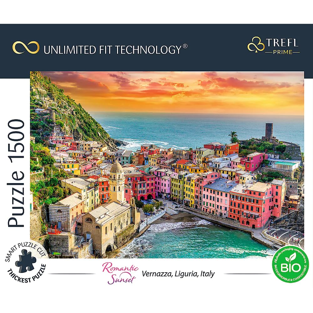 Trefl Romantic Sunset: Vernazza, Liguria, Italy 1500 Piece Jigsaw Puzzle Prime 33"x23" Thick Cardboard, Italy, Sunset, Creative Entertainment for Adults and Children from 12 Years Old Trefl