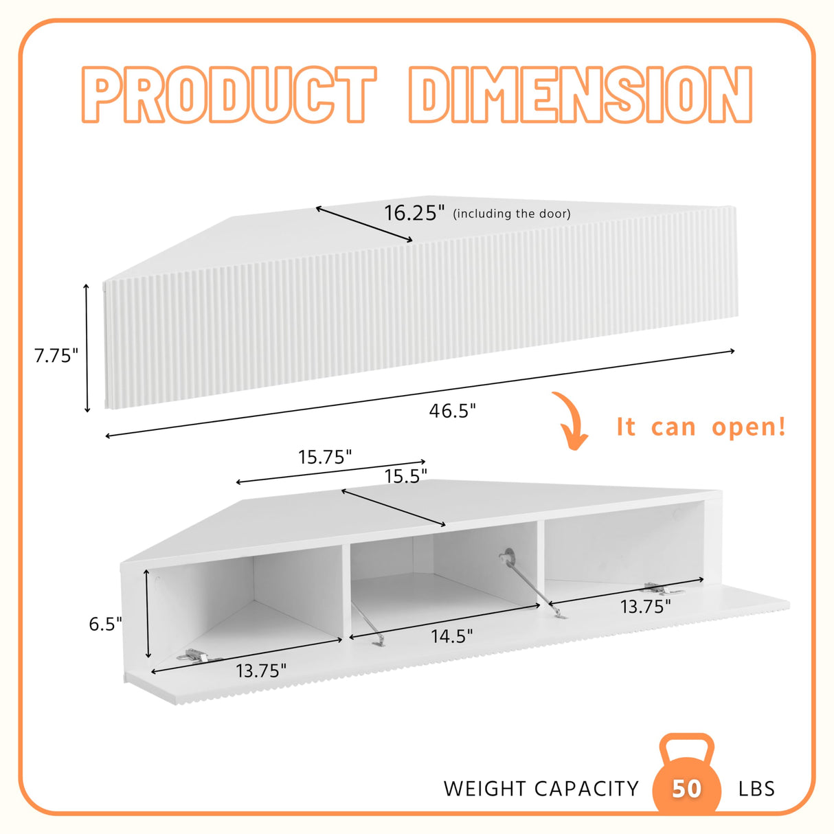 24/7 Shop at Home French 47 inch Modern Floating TV Console Table with 3D Wavy Panel Door, Wood Entertainment Center with Storage Space, Wall Corner Shelf for Living Room, Bedroom, Office, White Pure 24/7 Shop at Home