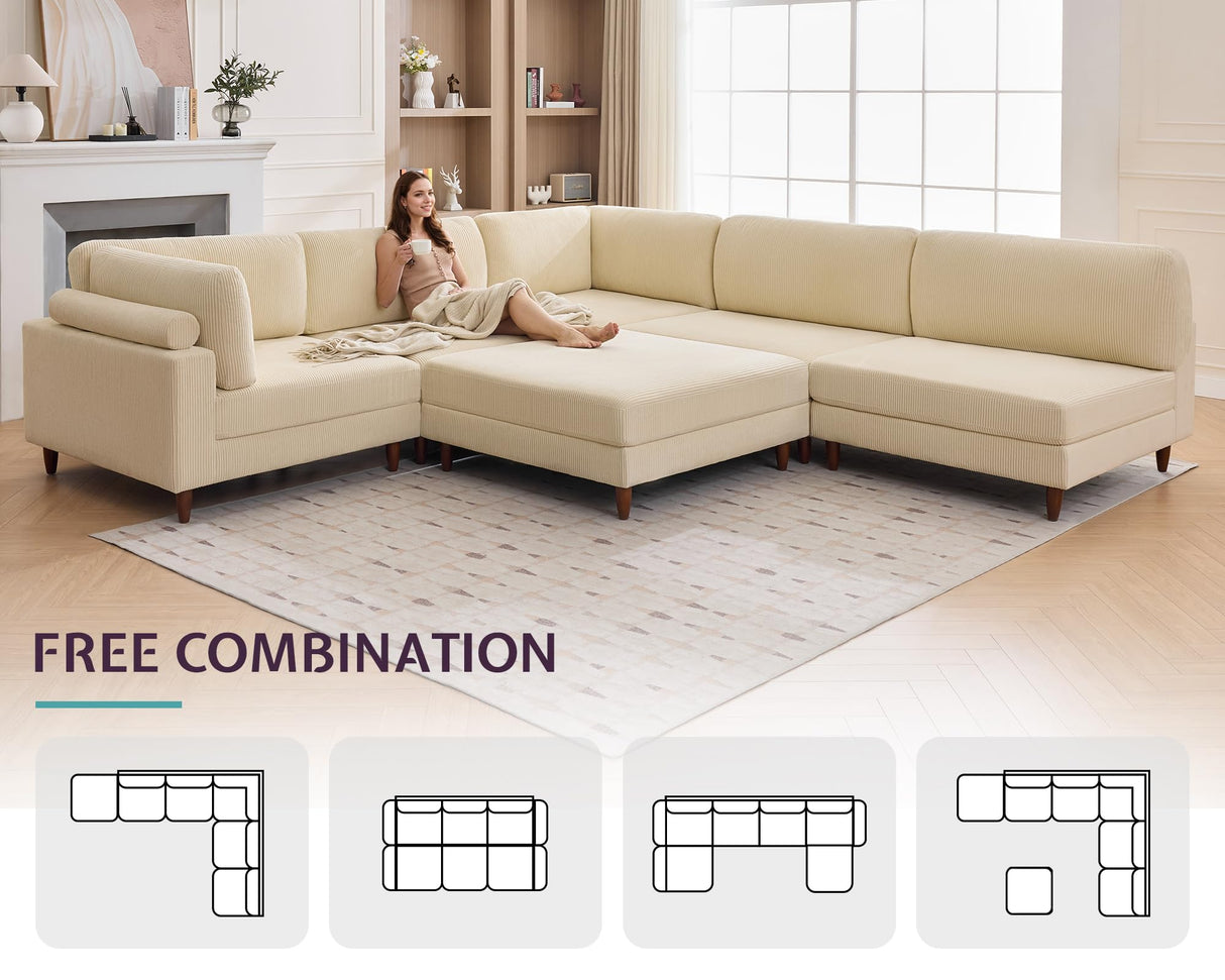 Jocisland Modular Sectional Sofa with 44" Extra Deep Seat,Oversized 6-Seater Modular Sofa for Plus-Size & Big Families, Sectional Couch for Living Room, Easy Assembly, Beige Corduroy Jocisland