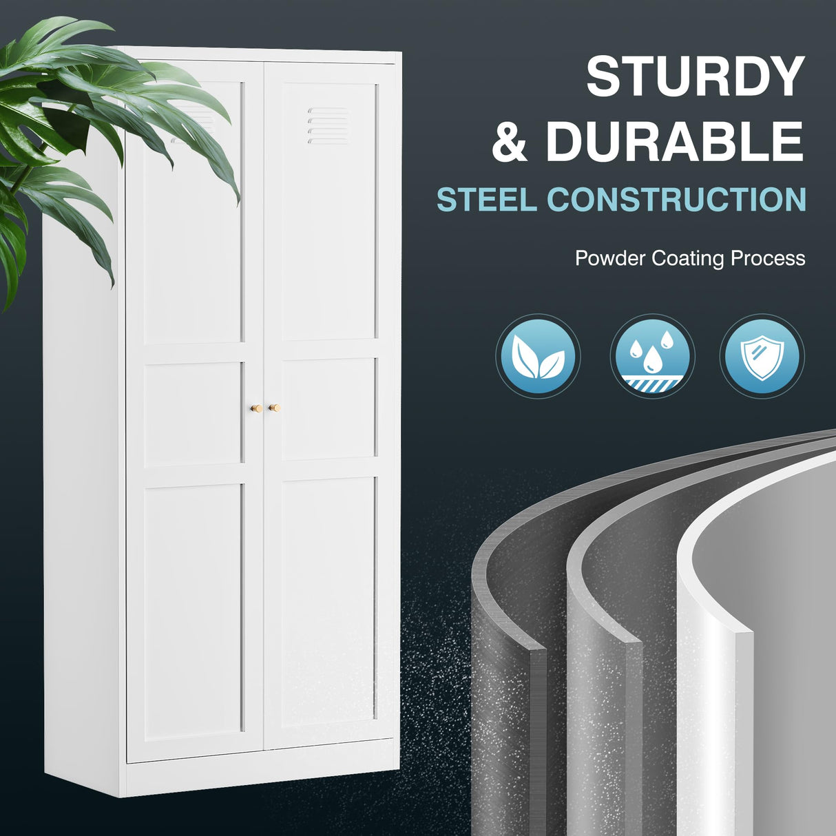 MIIIKO Metal Pantry Cabinet, Utility Storage Cabinets with 2 Doors and 5 Shelves, Versatile Freestanding Tall Cupboard for Kitchen, Bedroom, Laundry Room and Office, 71" H x 15.7" D x 31.5" W MIIIKO