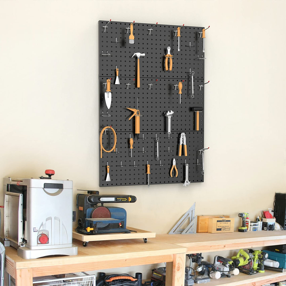 TORACK 3 PCS Metal Pegboard Panels for Wall Garage Utility Tools Storage Pegboard for Workbench, Shop, Modular Peg Board Tool Organizer Boards(Pack of 3, Black) TORACK