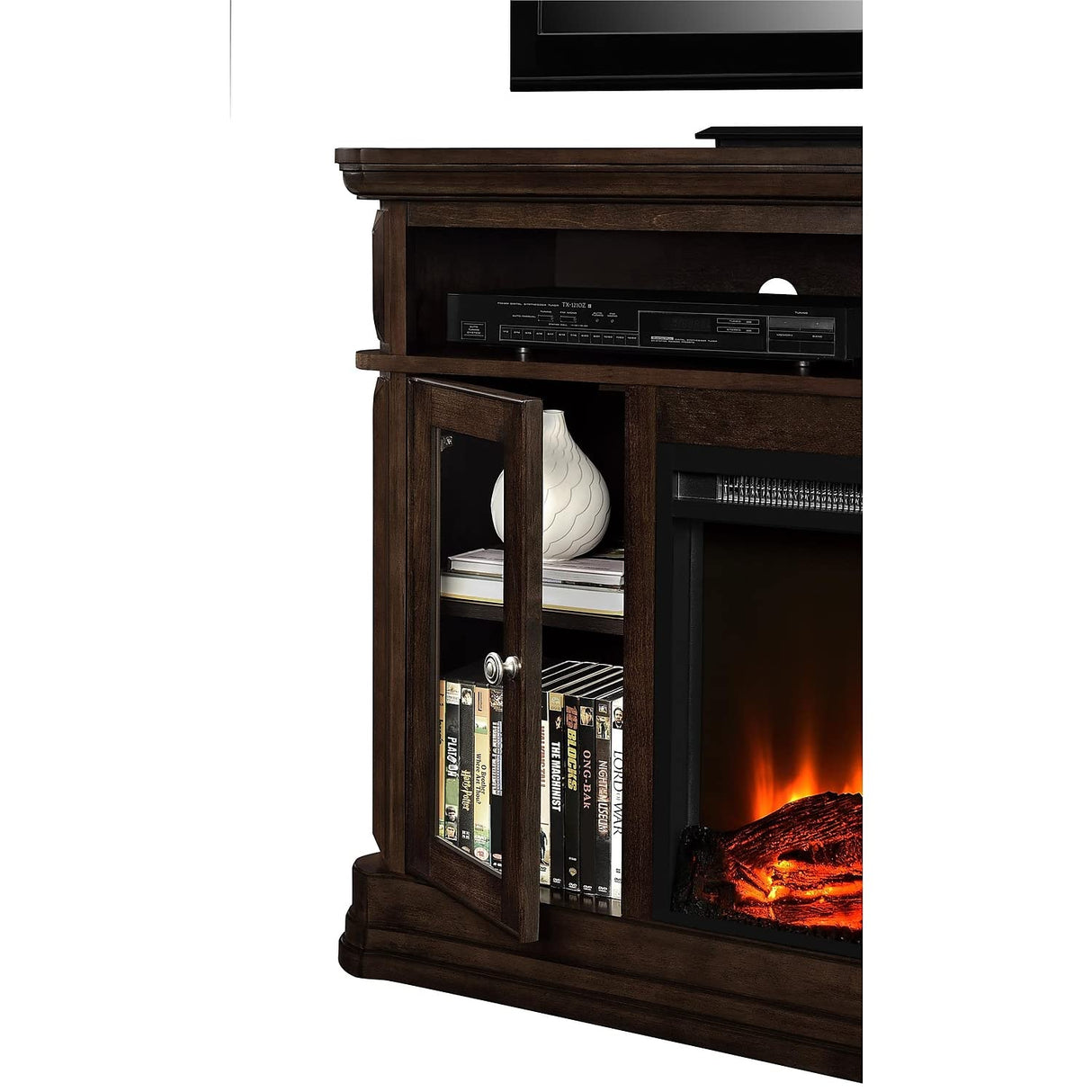 Ameriwood Home Brooklyn Fireplace TV Stand for TVs up to 50 Inch, Replaceable Electric Fireplace Insert Heater, Realistic Log and Flame Effect, For Living Room or Bedroom, Espresso Ameriwood Home