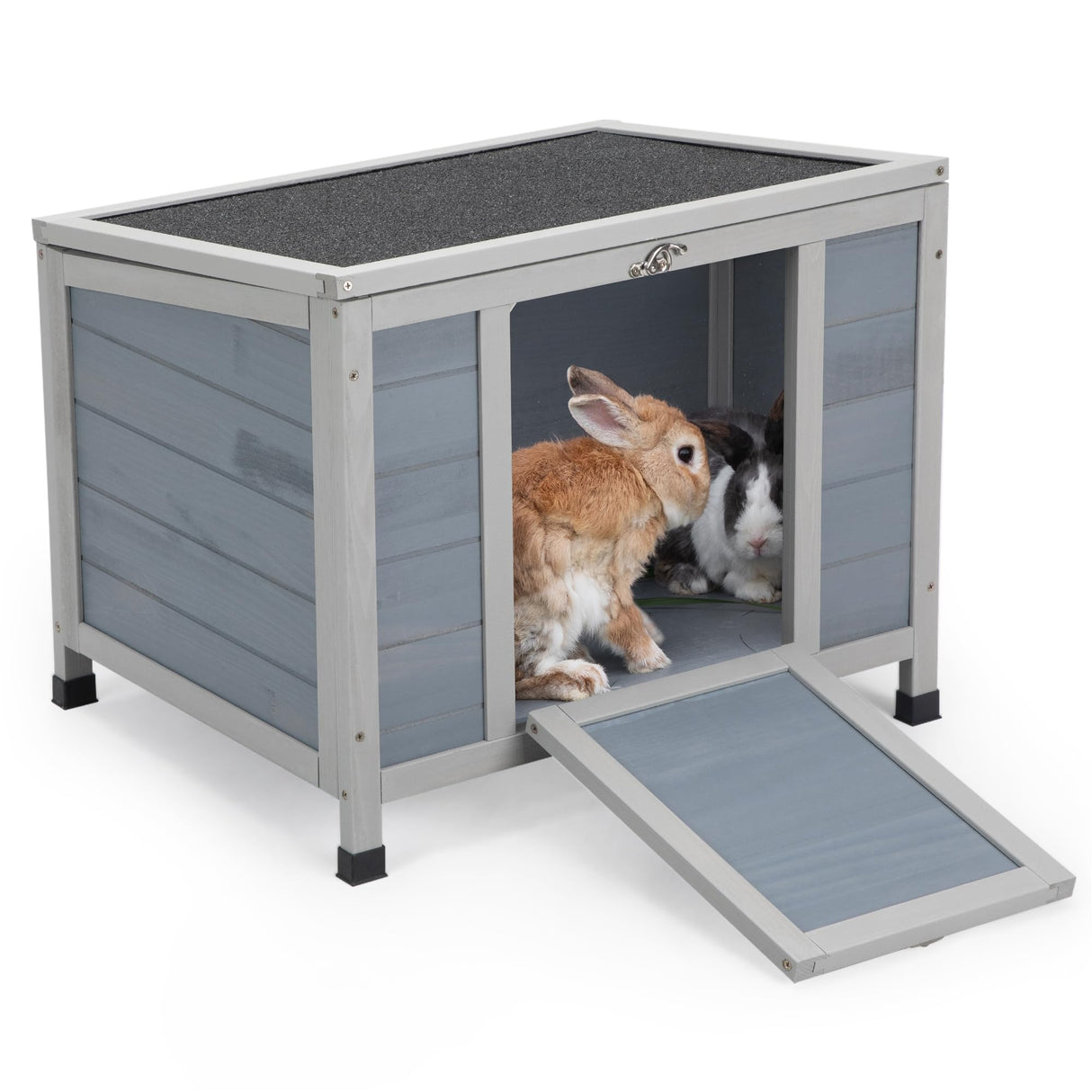 COZIWOW 24inches Wooden Catio Outdoor Cat House Small Animal House,Rabbit Hutch Indoor,Stable Weatherproof Bunny Cage Insulated Pet Shelter for Small Cat Dog Rabbit Guinea Pig(Grey) COZIWOW