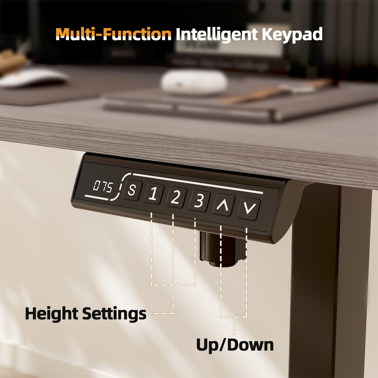 JOY worker Height Adjustable Electric Standing Desk with Storage Shelves, 55Inch Table with Built-in Monitor Stand, Sit Stand Desk with 2 Hooks for Home Office, Grey Desktop & Black Frame JOY worker