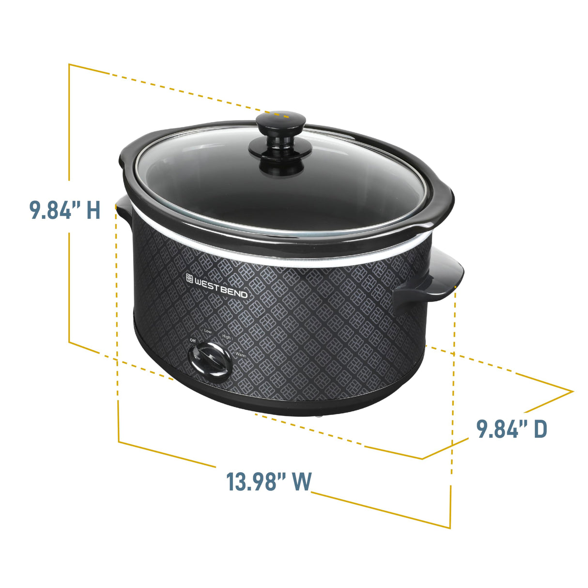 West Bend Slow Cooker 4-Quart Manual Crockery Style with Dishwasher Safe Oval Ceramic Crockpot and Glass Lid Two Temperature Settings Plus Keep Warm, 210-Watts, Black West Bend