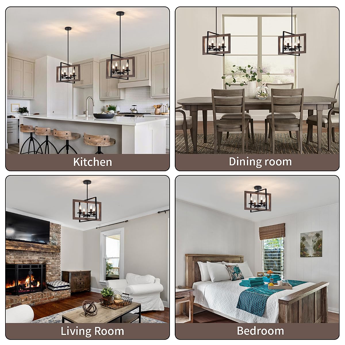 4 Lights Kitchen Chandelier, Farmhouse Dining Room Light Fixutres, Wood Chandelier for Kitchen,Rustic Dinning Room Light Fixtures Over Table with Adjustable Height for Dining Room Kitchen Island GZBEINI