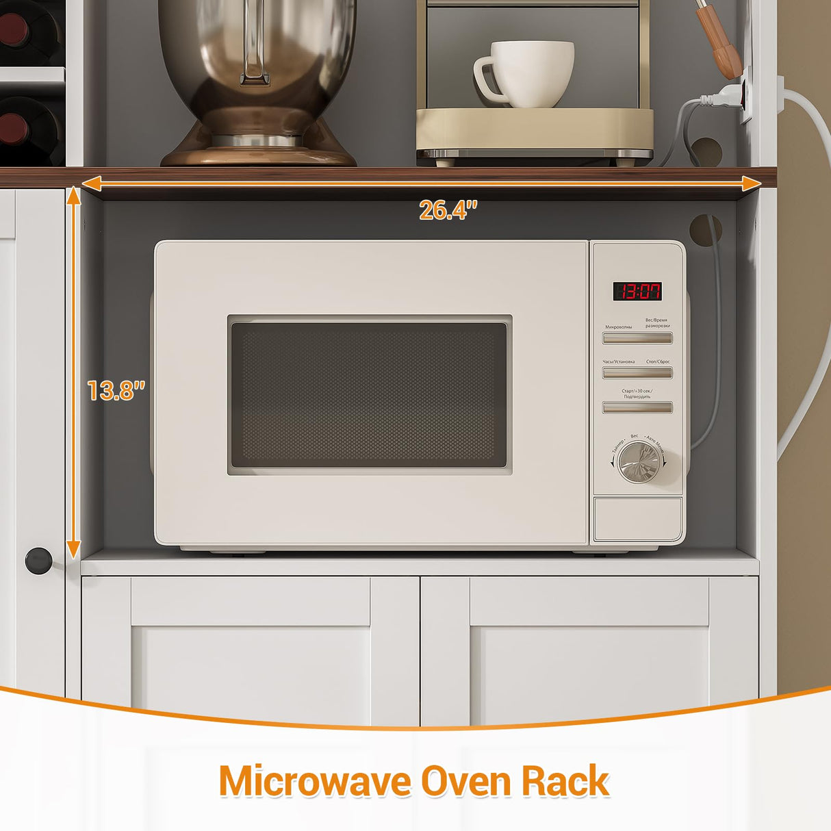 Hasuit 71.3" Pantry Cabinet with Charging Station, Tall Farmhouse Kitchen Hutch with Microwave Stand, Coffee Bar Hutch with Removable Wine Rack for Living Room, Dining Room, White Hasuit